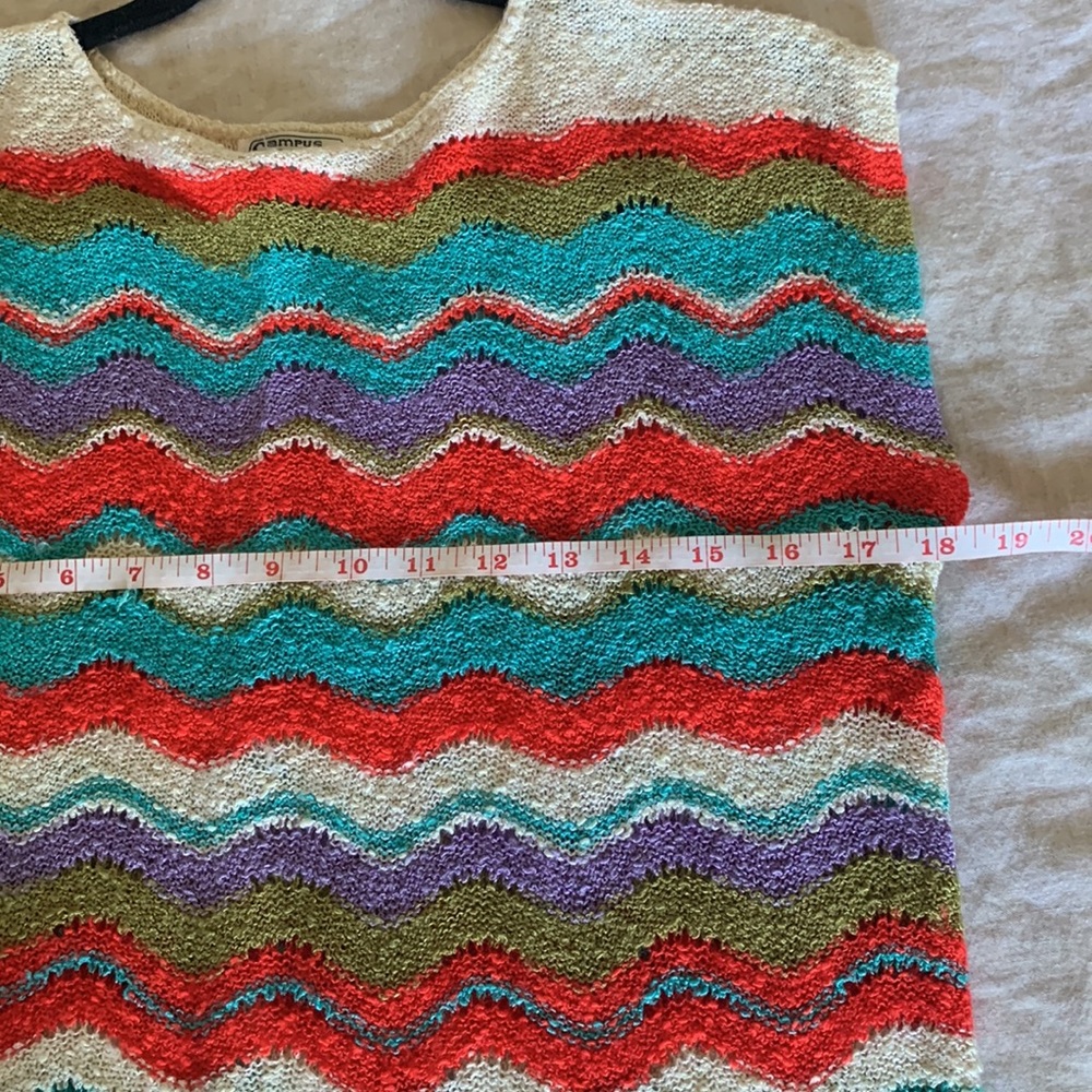Vintage Vibrant Knit Woven 70s 80s Colorful Short Sleeve Crop Top - Picture 6 of 7